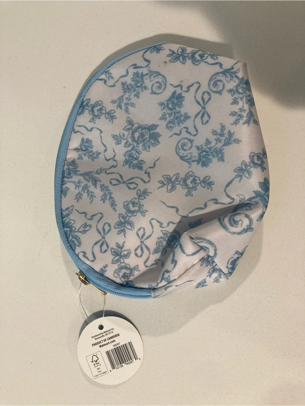Blue Floral Mini Cosmetic Pouch or Coin Purse